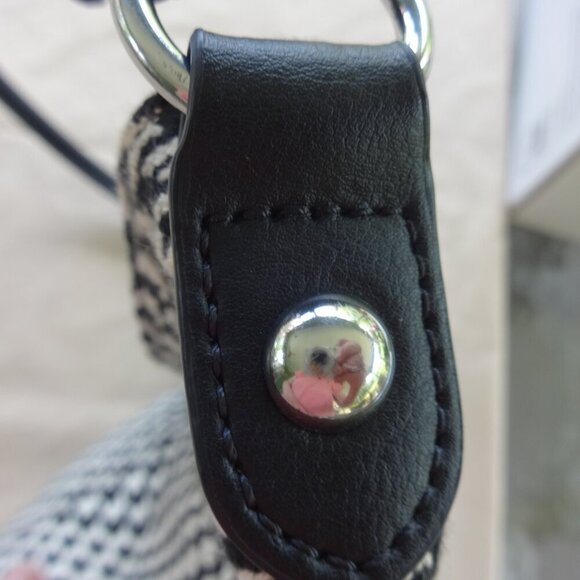 Talbots black & white Houndstooth fabric Bucket bag, Leather handles & trim, VGC - Picture 8 of 14